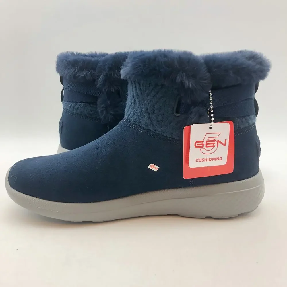 Skechers Womens On-the-GO City Winter Boots 6 WIDE Navy Blue Water Repellent NIB